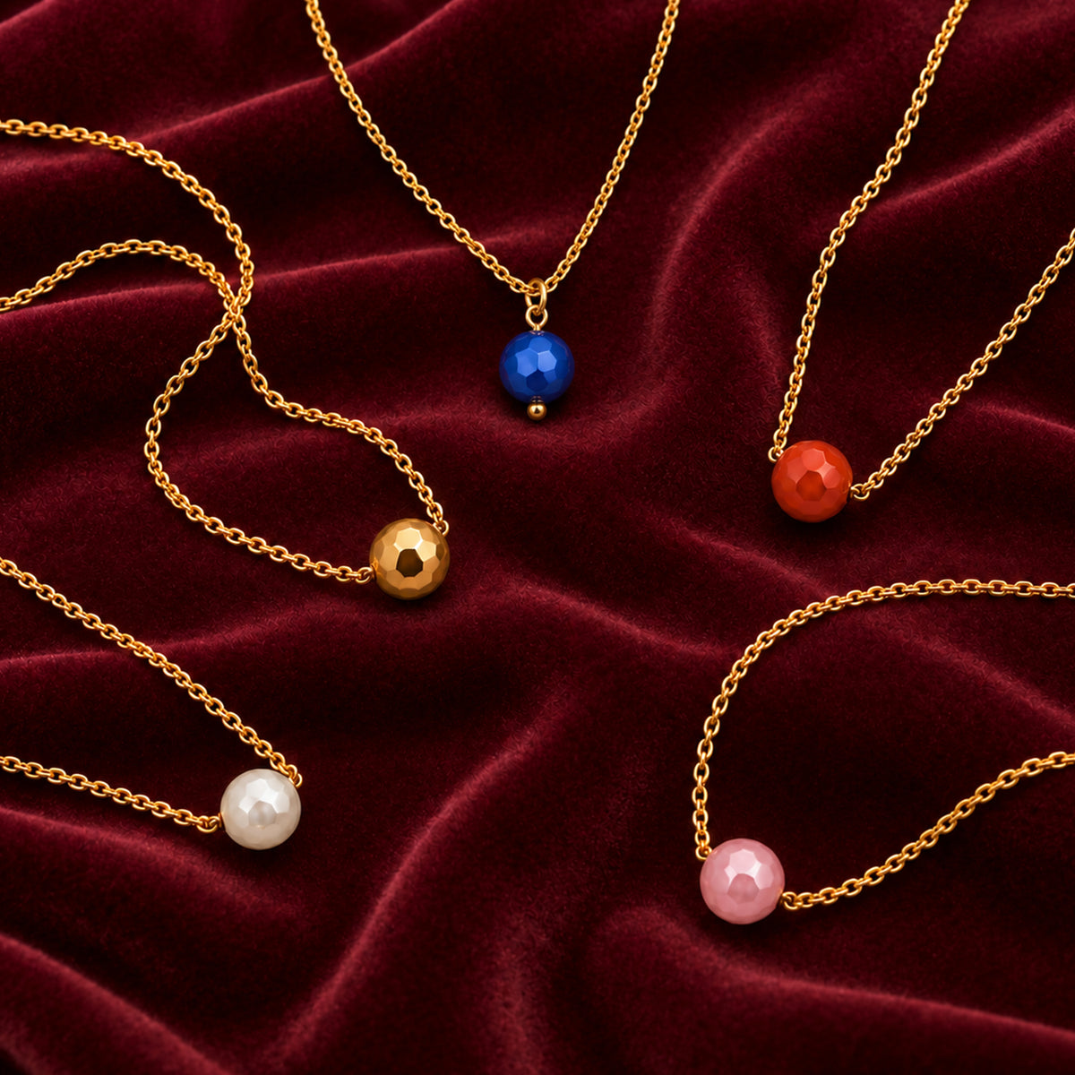 Masfaa Women's 5 Piece Faceted Bead Pendant Necklace Set with Delicate Chains