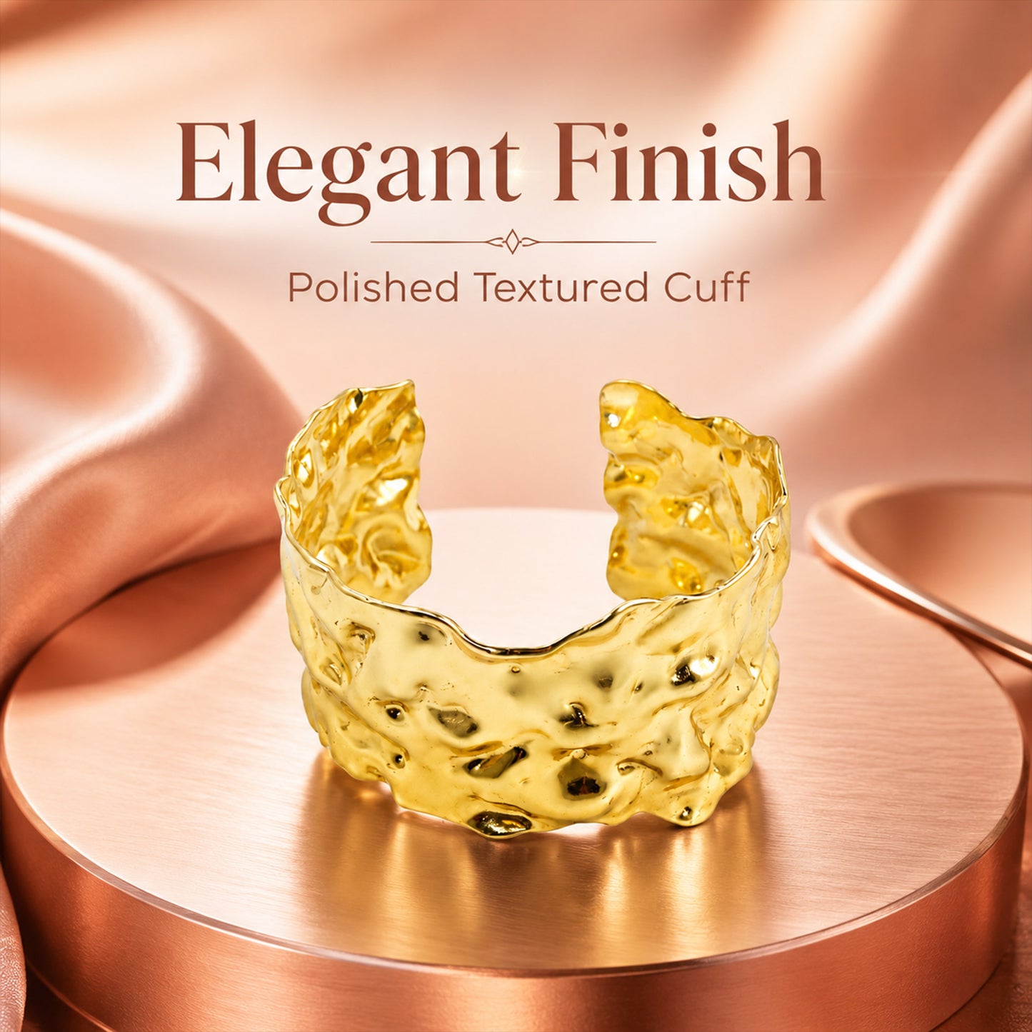 Gold Crushed Texture Open Cuff Bracelet