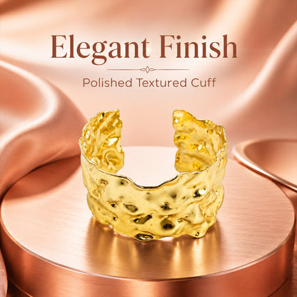 Gold Crushed Texture Open Cuff Bracelet