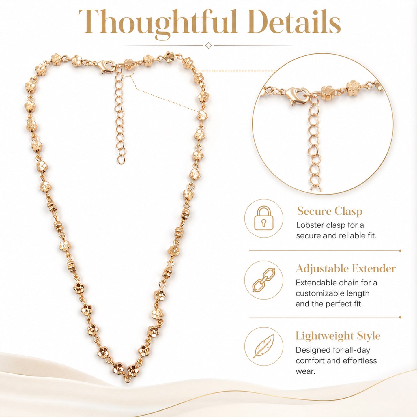 Rose gold flower necklace styled as elegant fashion jewellery