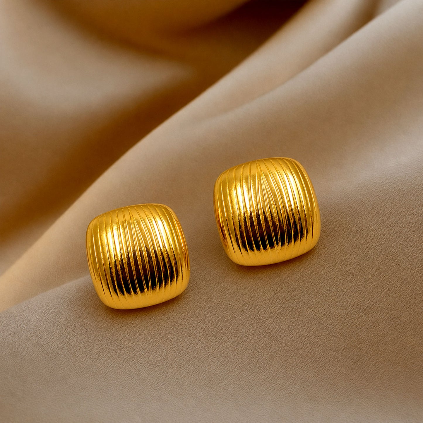 Stylish gold ribbed earrings for women daily wear and party look
