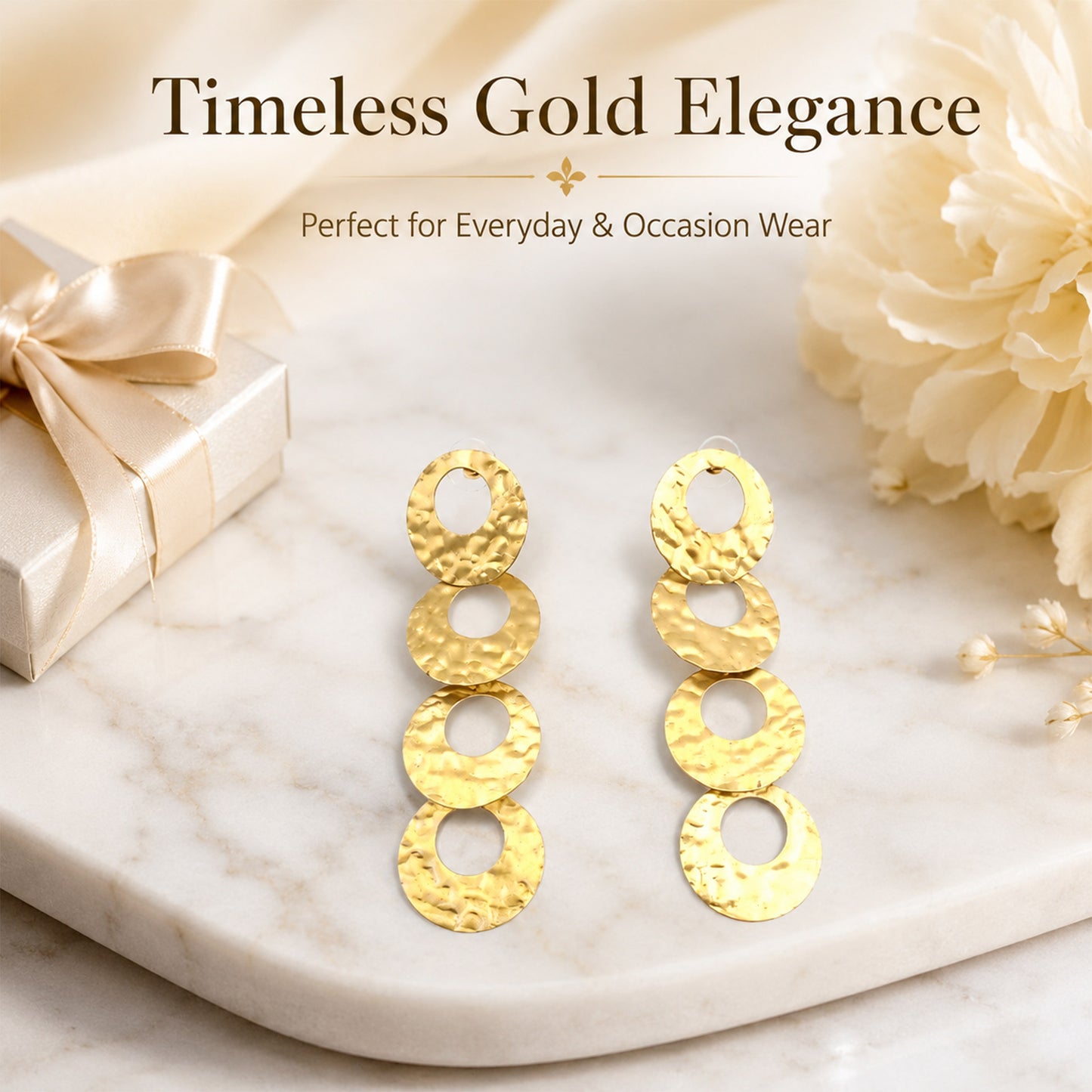 Brass Gold-Tone Hammered Circle Drop Earrings