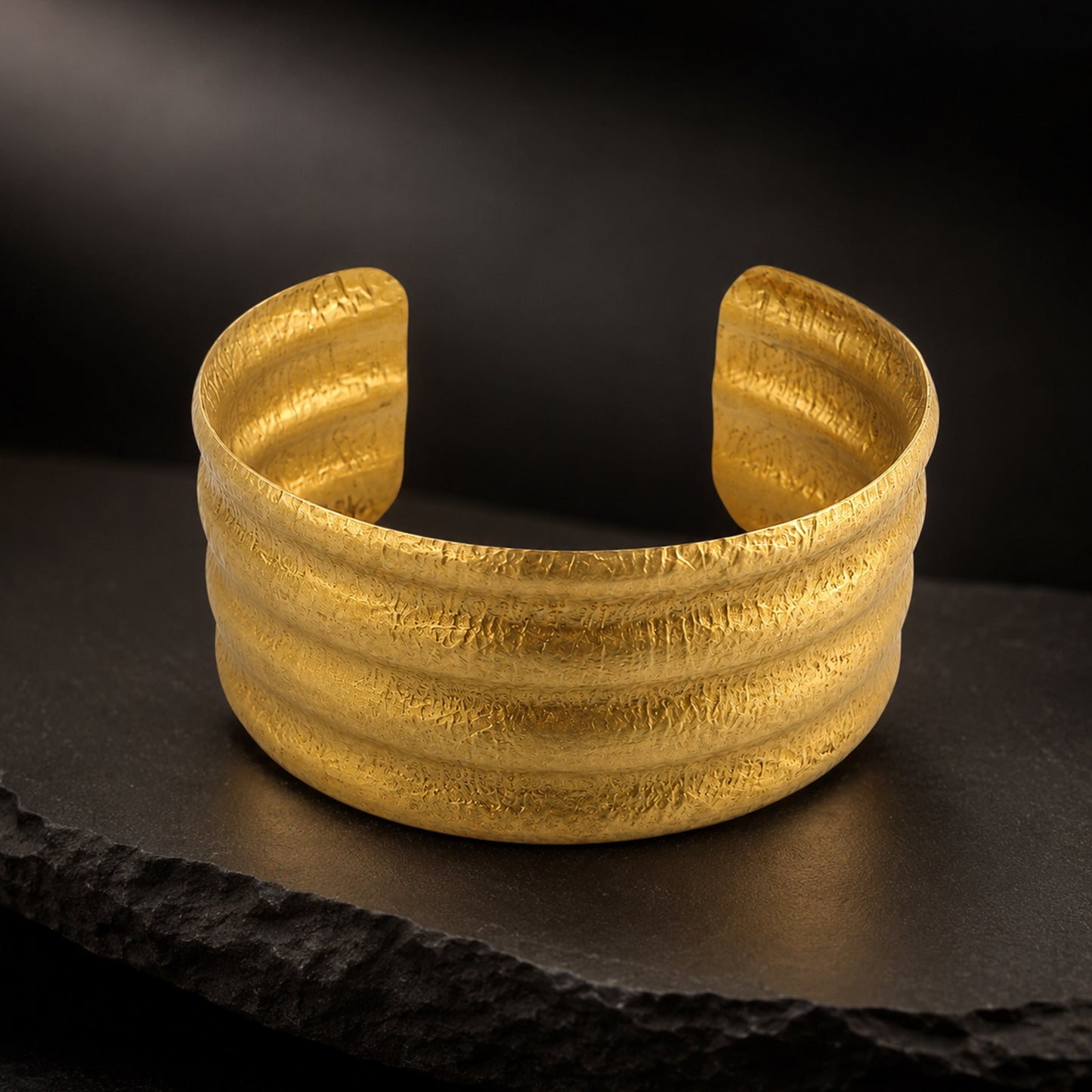 Brass Textured Triple Band Wide Open Cuff Bracelet