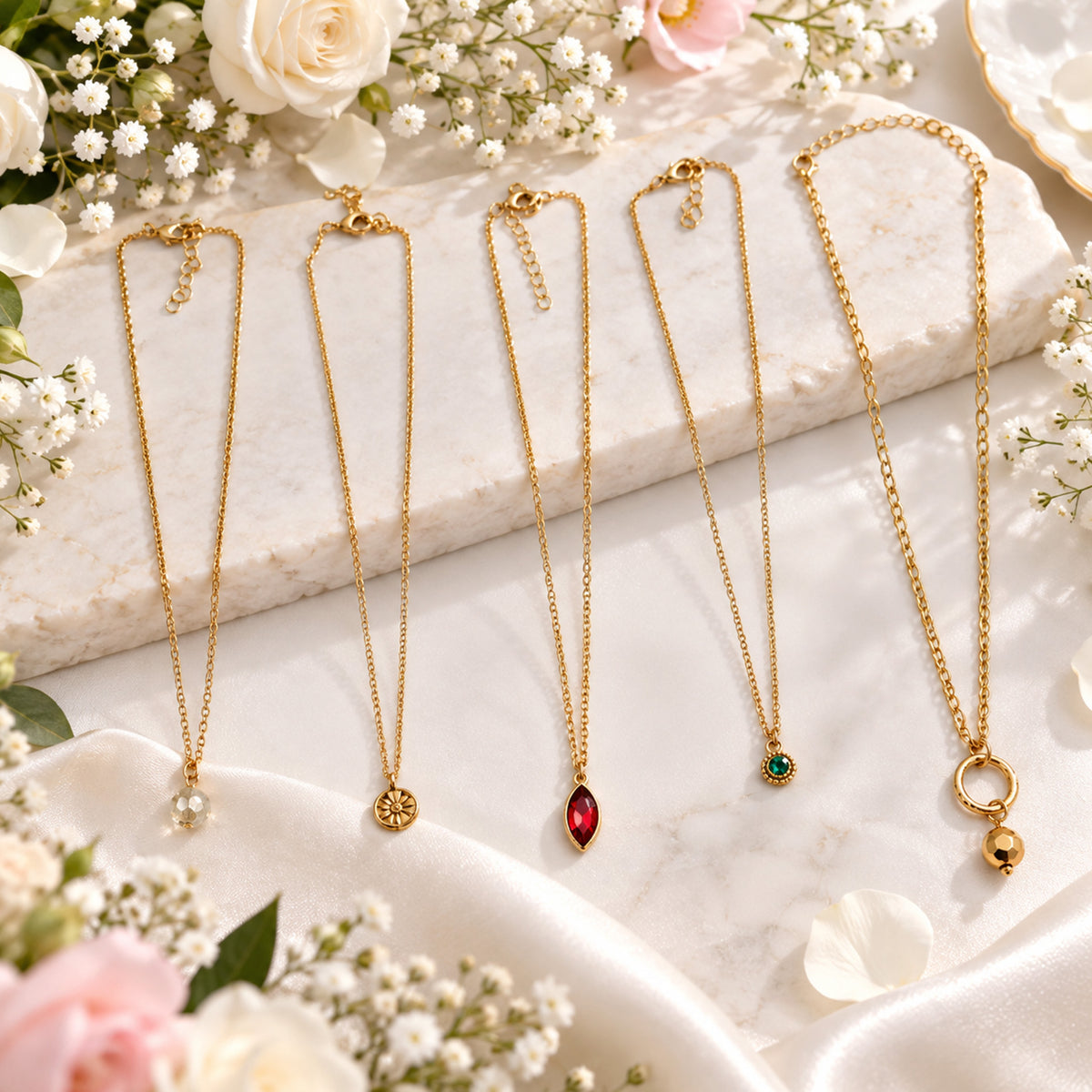Masfaa Women's 5 Piece Assorted Pendant Necklace Set with Delicate Chains