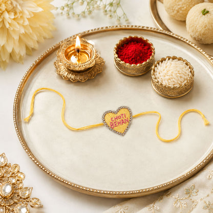 Heart-shaped Choti Behan rakhi with traditional thread design