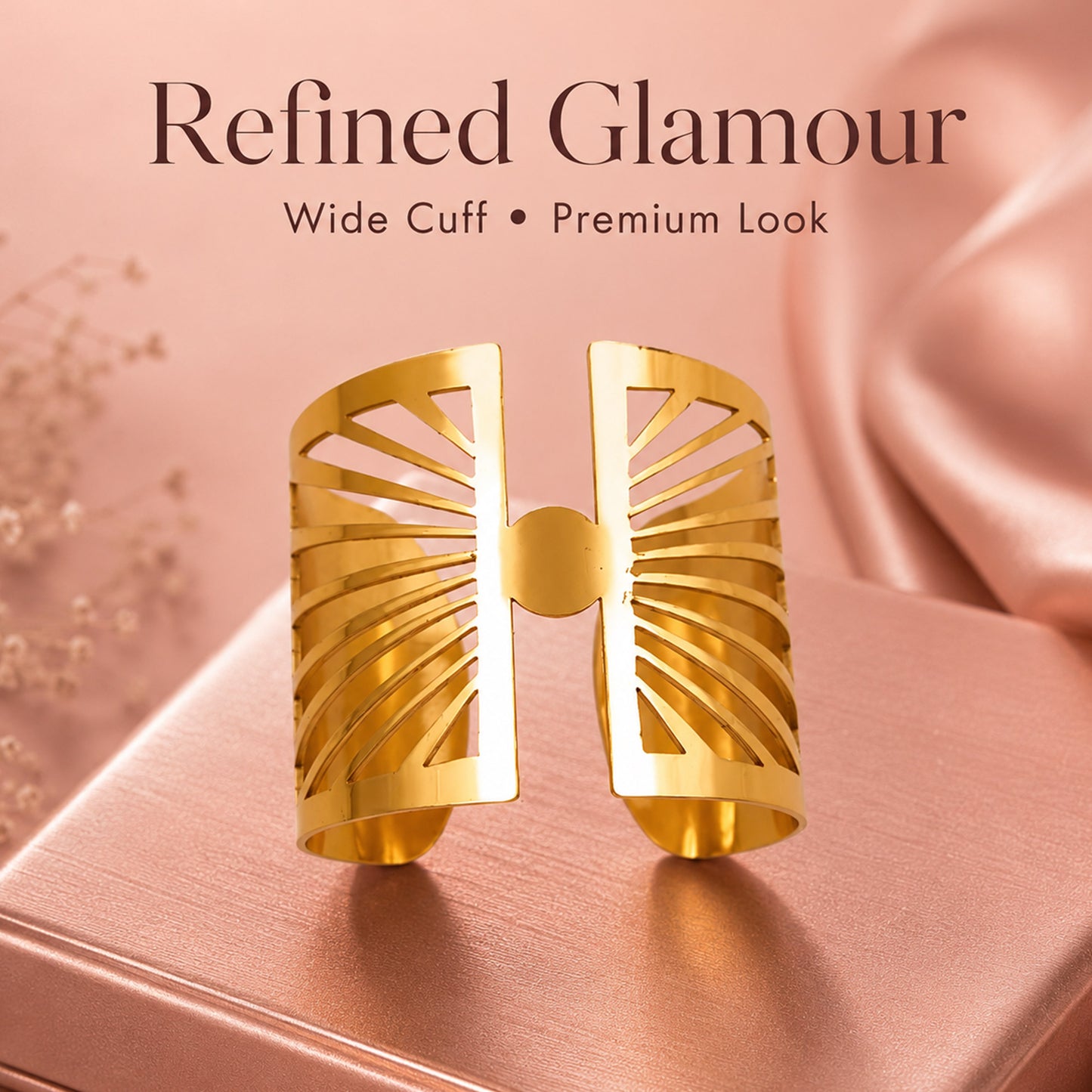 Gold Geometric Cutwork Open Cuff Bracelet