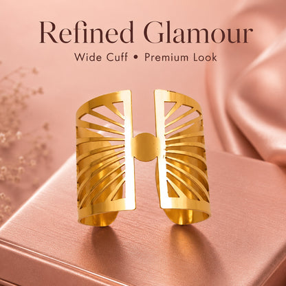Gold Geometric Cutwork Open Cuff Bracelet
