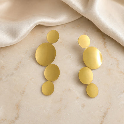Brass Gold-Tone Graduated Disc Drop Earrings