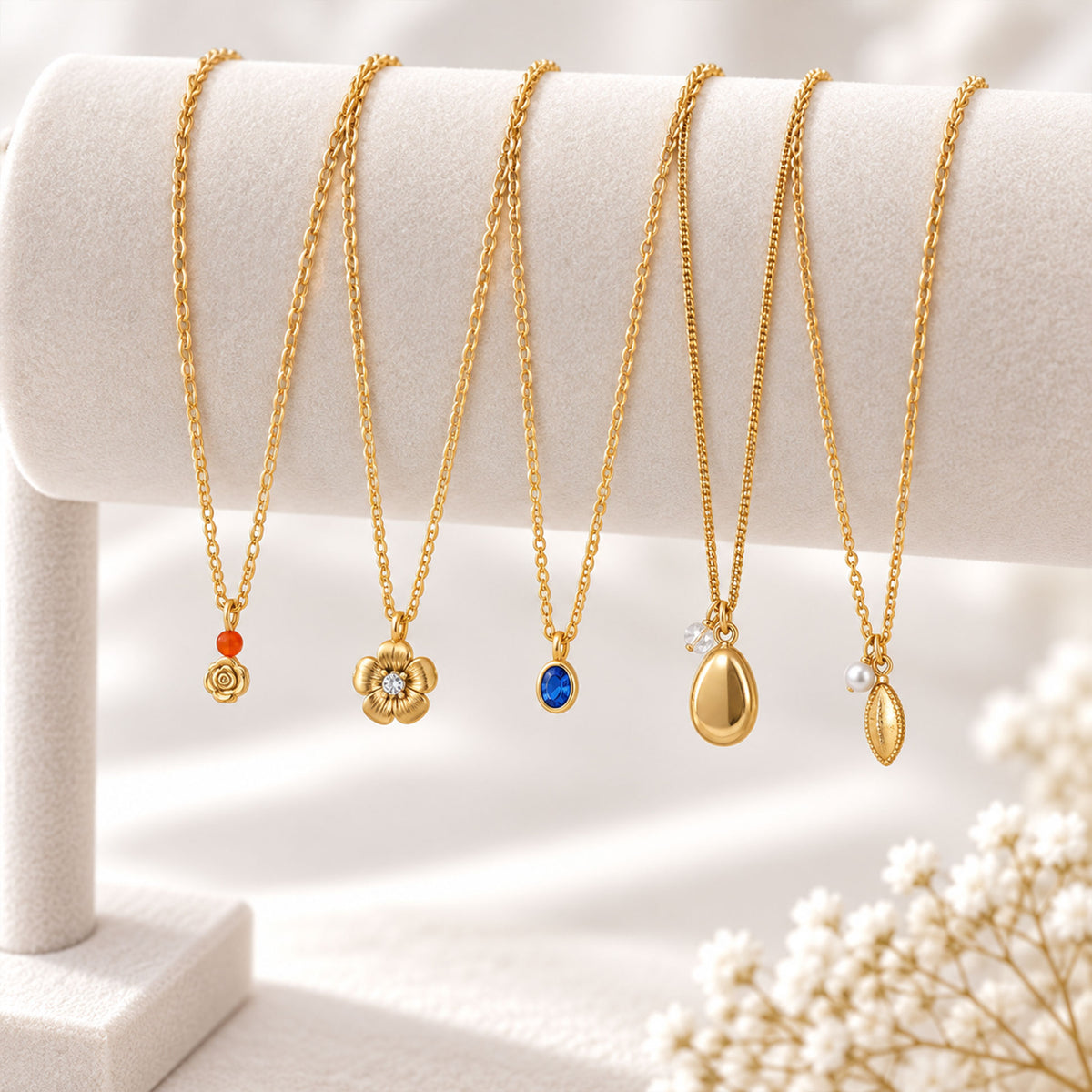 Masfaa Women's 5 Piece Assorted Pendant Necklace Set with Delicate Chains