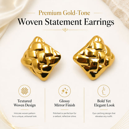 Gold textured earrings styled as modern fashion jewellery for women