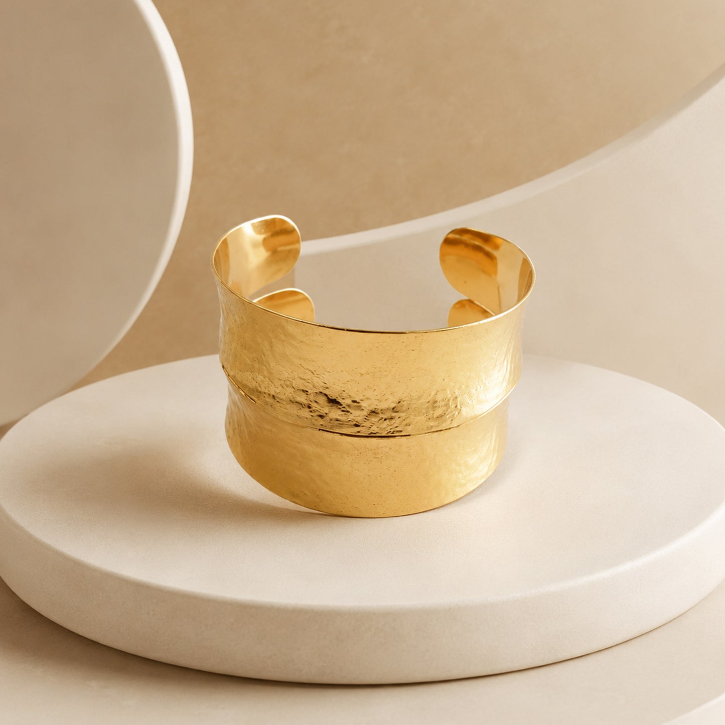 Gold Wide Hammered Open Cuff Bracelet