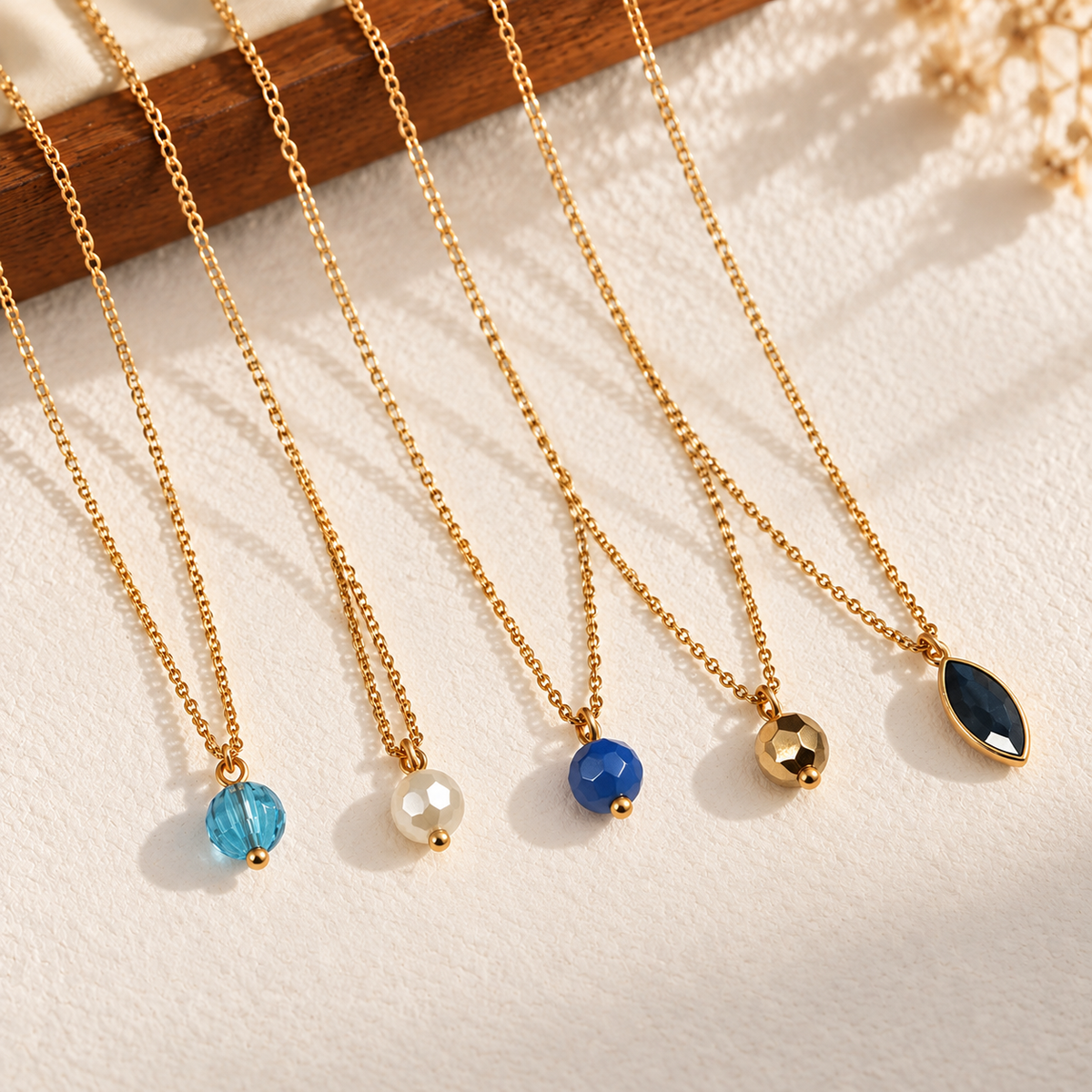 Masfaa Women's 5 Piece Assorted Bead Pendant Necklace Set with Delicate Chains