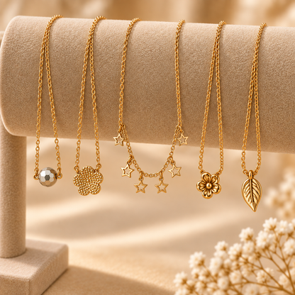 Masfaa Women's 5 Piece Assorted Pendant Necklace Set with Delicate Chains