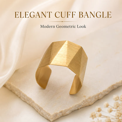 Brass Faceted Geometric Wide Open Cuff Bracelet