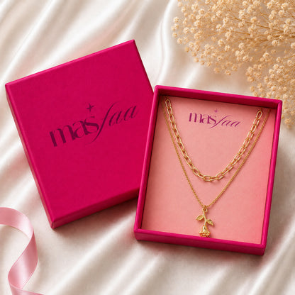 Gold layered chain necklace styled as romantic fashion jewellery