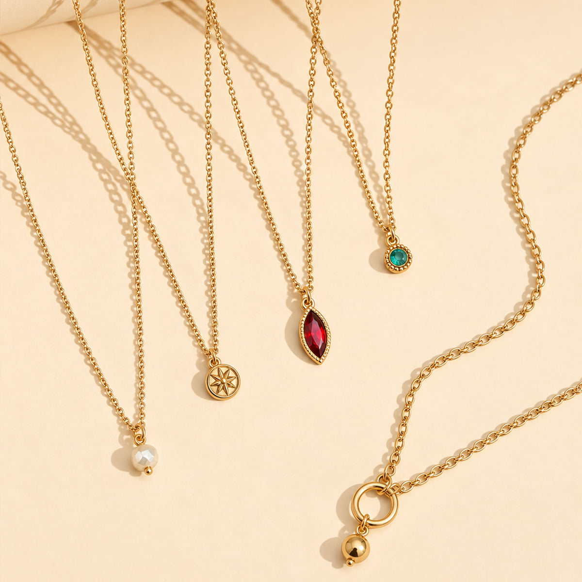 Masfaa Women's 5 Piece Assorted Pendant Necklace Set with Delicate Chains