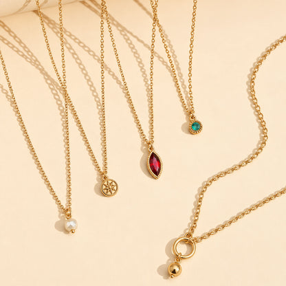 Masfaa Women's 5 Piece Assorted Pendant Necklace Set with Delicate Chains