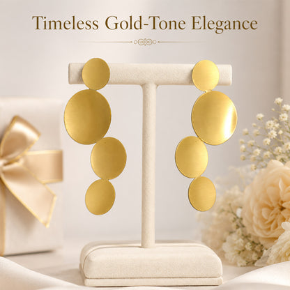 Brass Gold-Tone Graduated Disc Drop Earrings