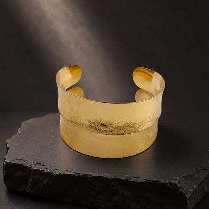 Gold Wide Hammered Open Cuff Bracelet