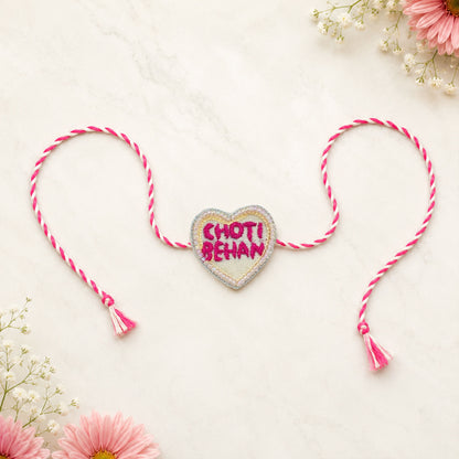 Handcrafted heart rakhi with decorative embroidery