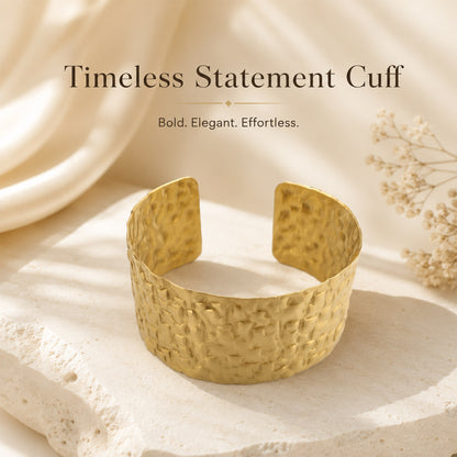 Brass Hammered Floral Texture Wide Open Cuff Bracelet