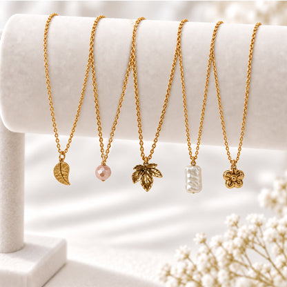 Masfaa Women's 5 Piece Assorted Nature Pendant Necklace Set with Delicate Chains