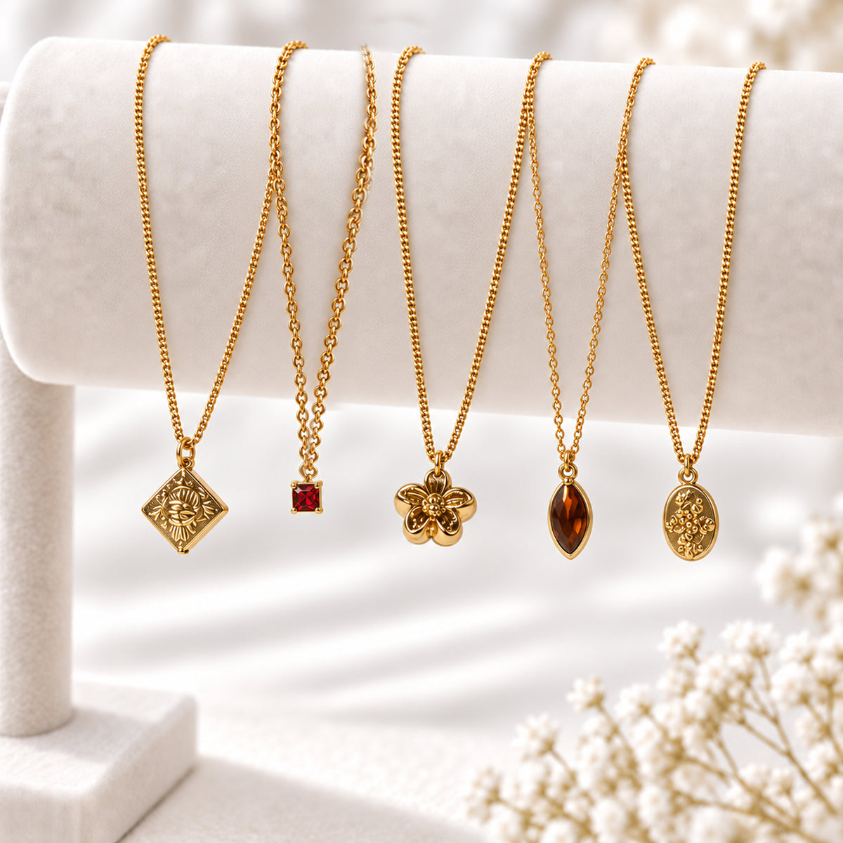 Masfaa Women's 5 Piece Assorted Pendant Necklace Set with Delicate Chains