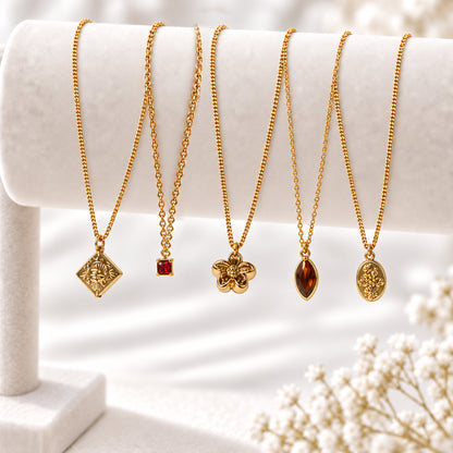 Masfaa Women's 5 Piece Assorted Pendant Necklace Set with Delicate Chains
