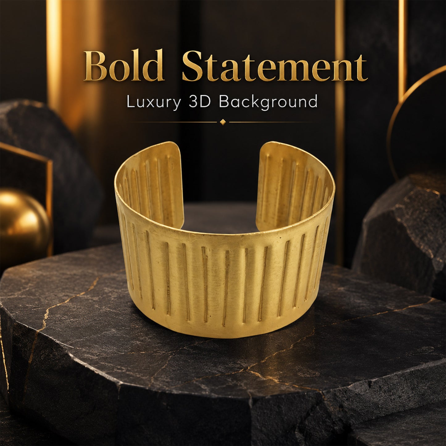 Brass Vertical Groove Wide Open Cuff Bracelet