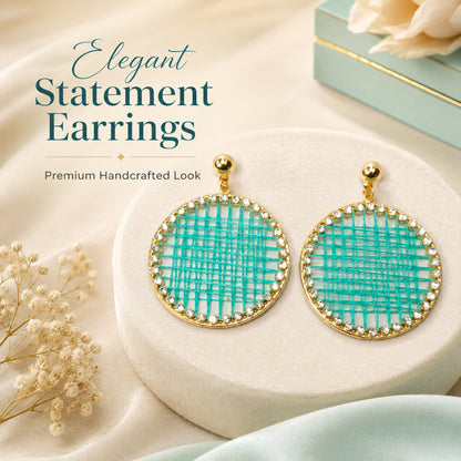 Turquoise woven earrings styled as festive fashion jewellery