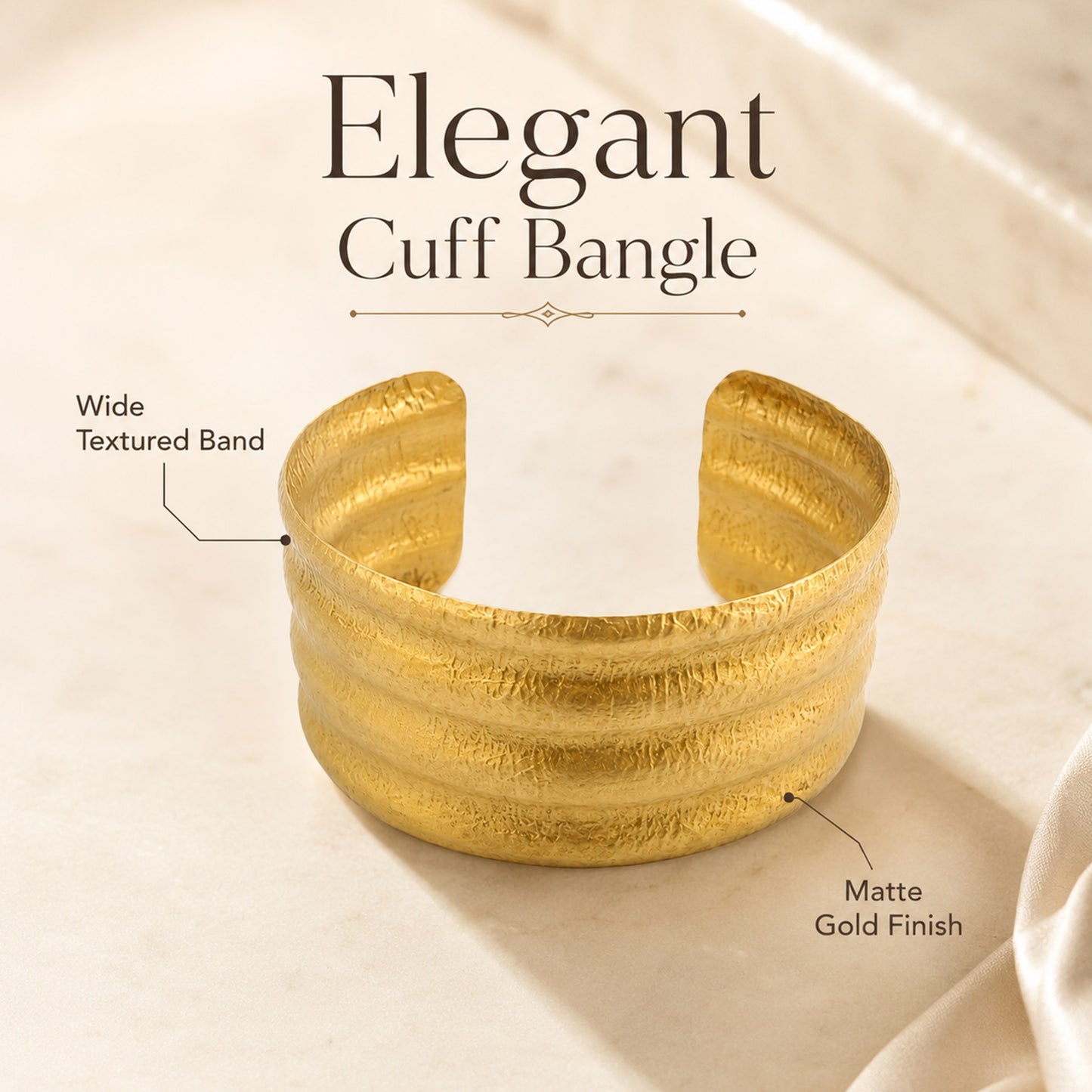Brass Textured Triple Band Wide Open Cuff Bracelet