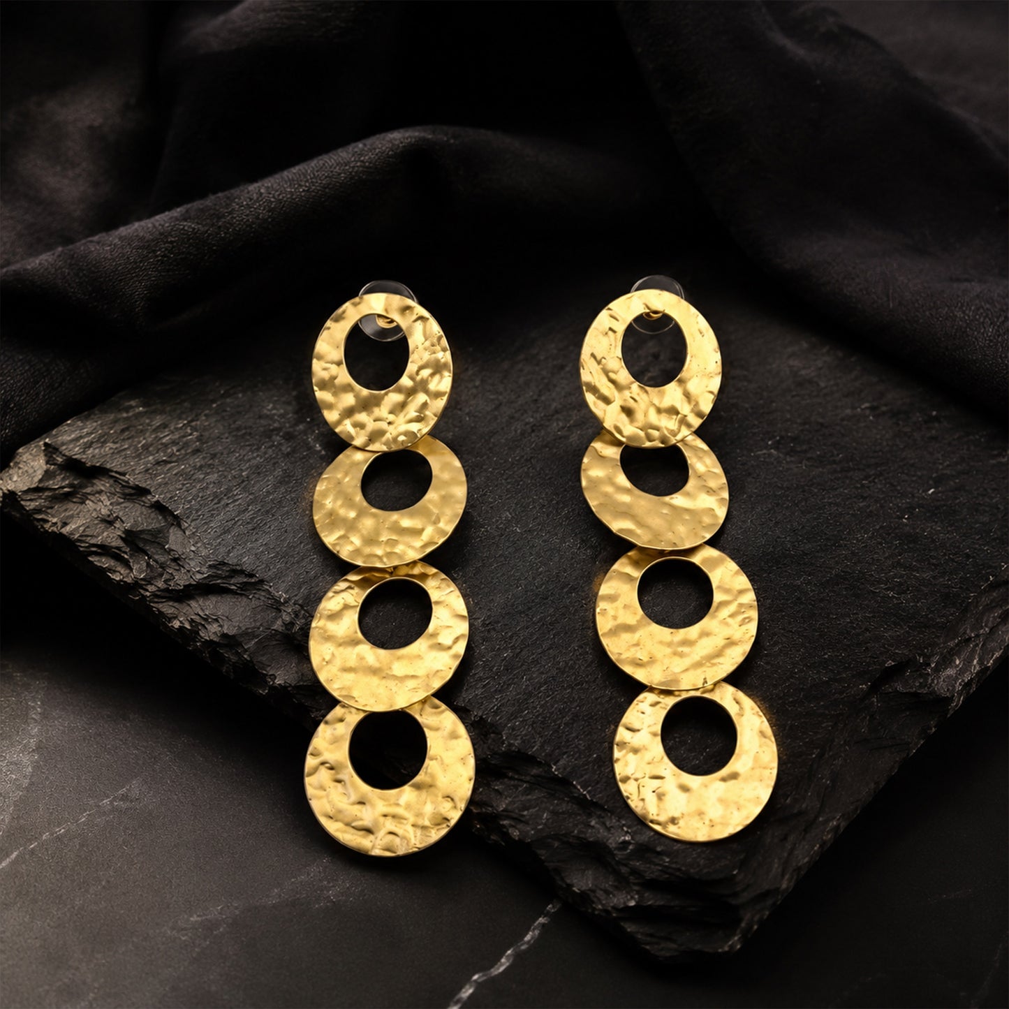 Brass Gold-Tone Hammered Circle Drop Earrings