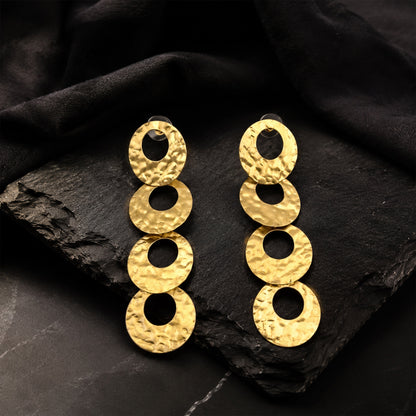 Brass Gold-Tone Hammered Circle Drop Earrings