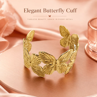 Brass Textured Butterfly Open Cuff Statement Bracelet