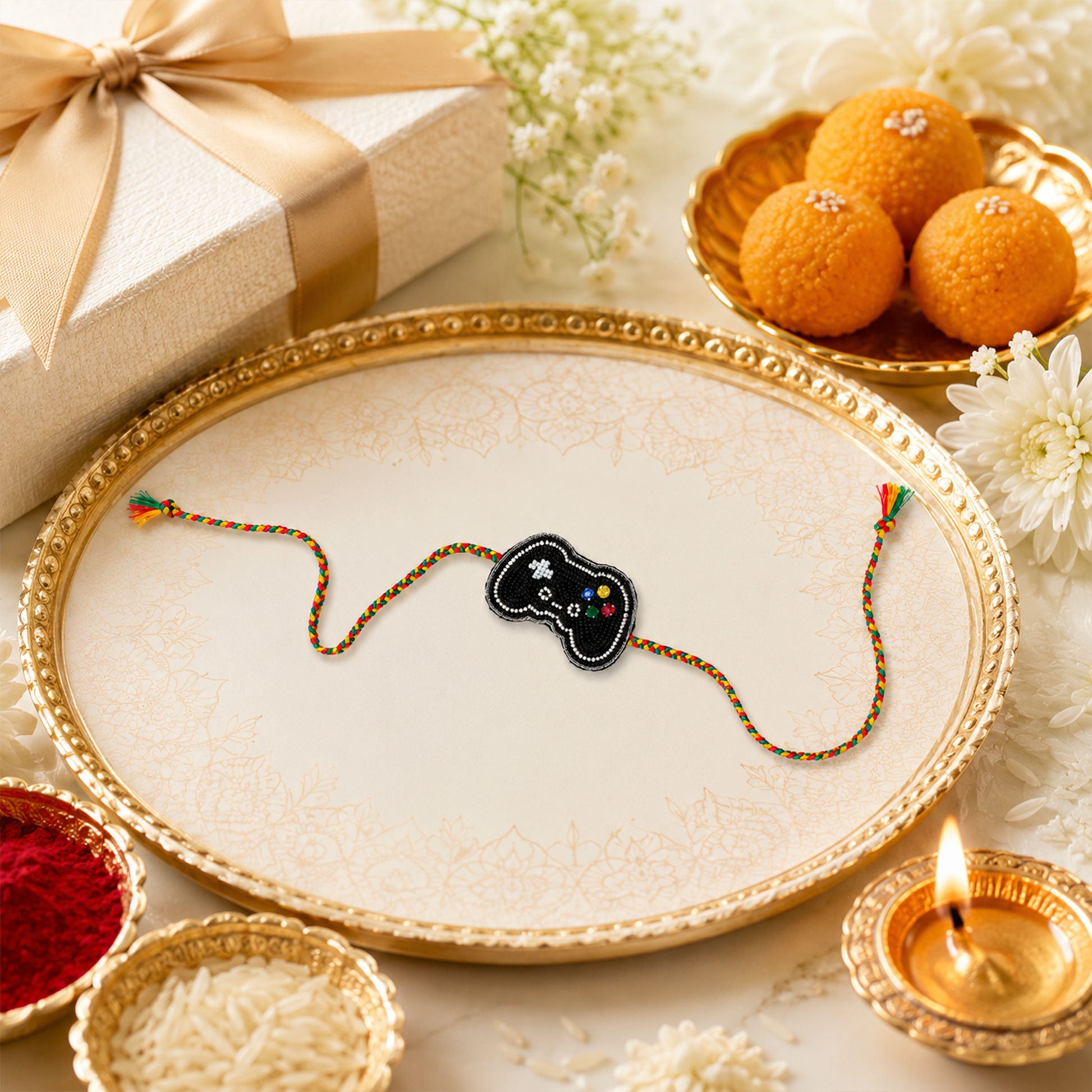 Trendy gamer rakhi with multicolor braided thread for brother