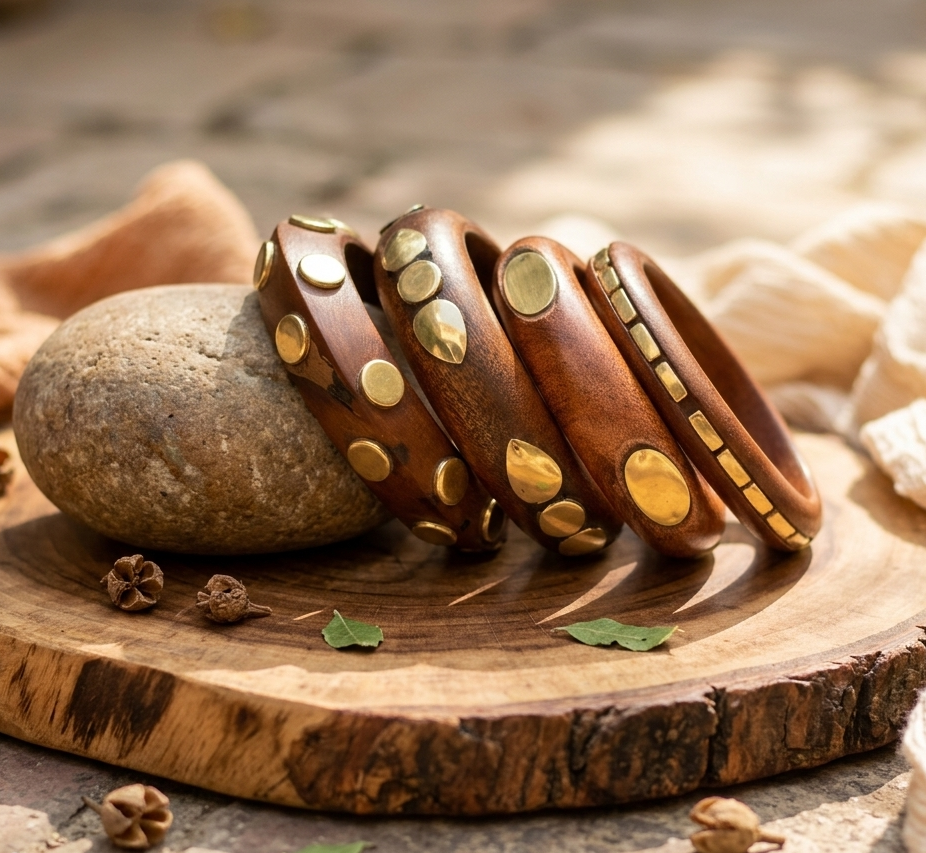 Handcrafted Wooden Bangles Set for Women