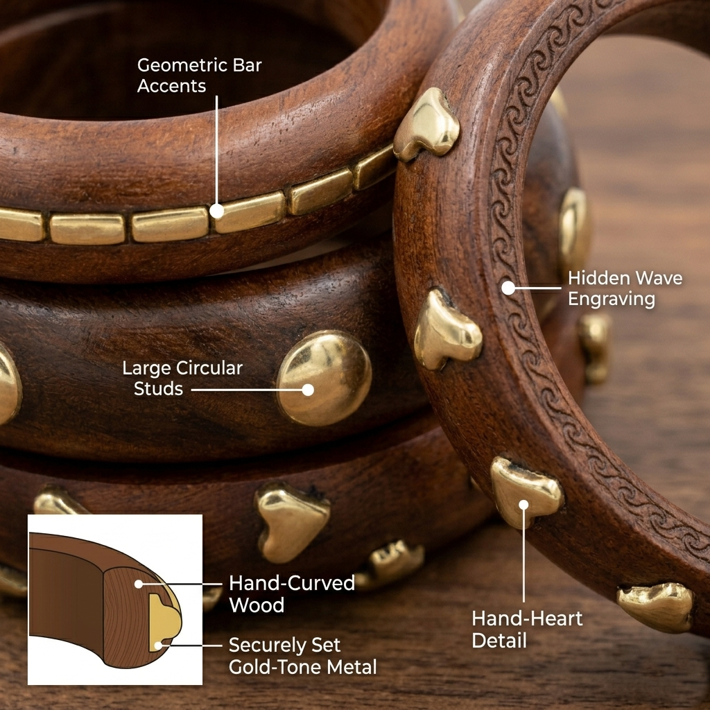 Handcrafted Wooden Bangles Set for Women