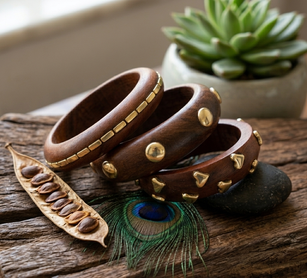 Handcrafted Wooden Bangles Set for Women