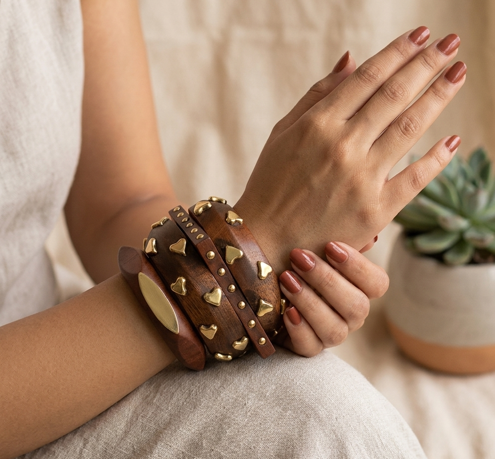 Handcrafted Wooden Bangles Set for Women