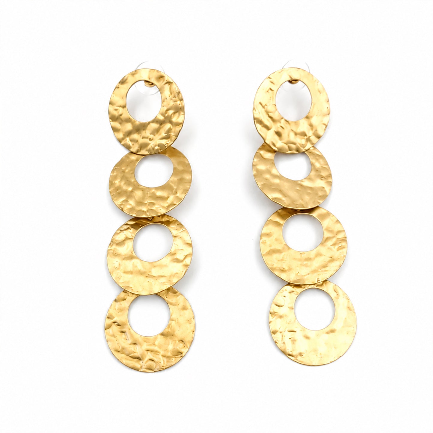 Brass Gold-Tone Hammered Circle Drop Earrings