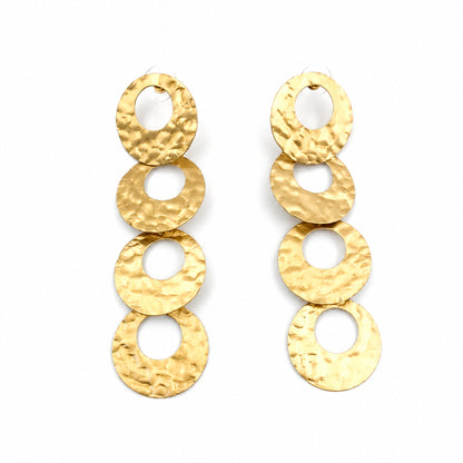 Brass Gold-Tone Hammered Circle Drop Earrings