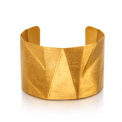 Brass Faceted Geometric Wide Open Cuff Bracelet