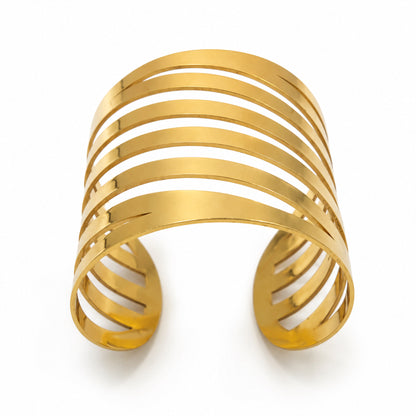 Layered Wave Multi Band Wide Open Cuff Bracelet