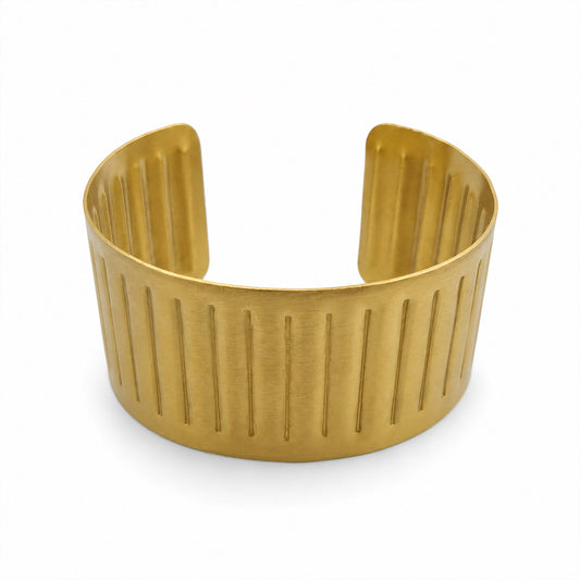 Brass Vertical Groove Wide Open Cuff Bracelet