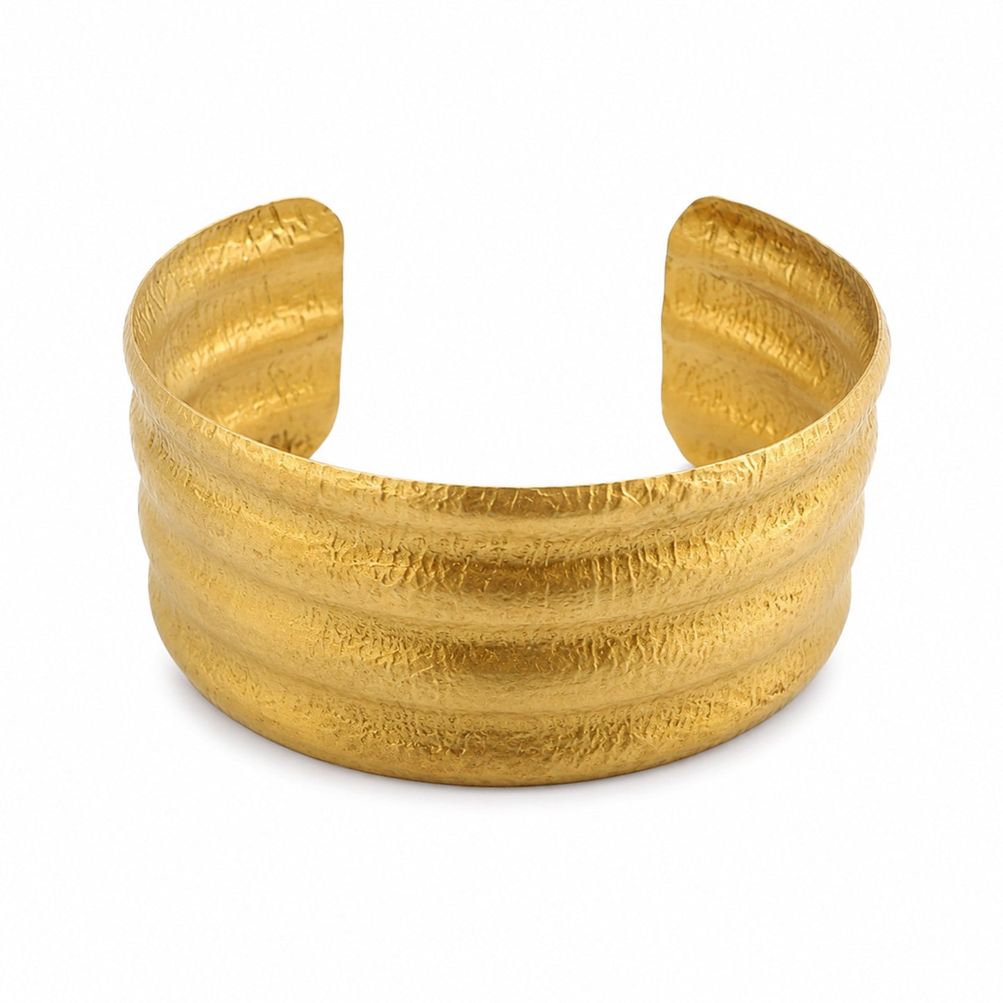 Brass Textured Triple Band Wide Open Cuff Bracelet