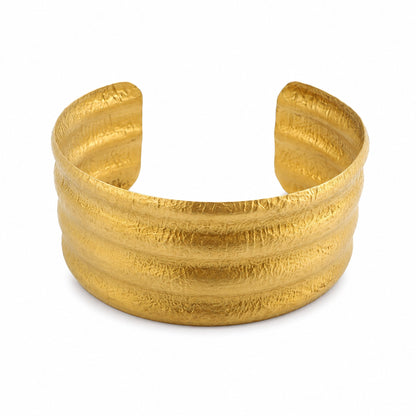 Brass Textured Triple Band Wide Open Cuff Bracelet