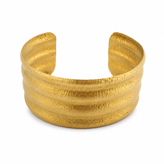 Brass Textured Triple Band Wide Open Cuff Bracelet