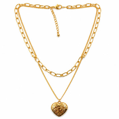 Gold Layered Heart Locket Pendant Necklace