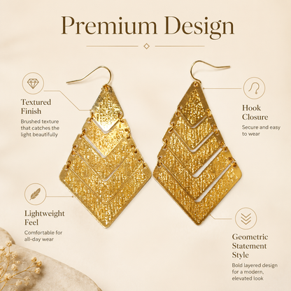 Gold Layered Chevron Drop Earrings