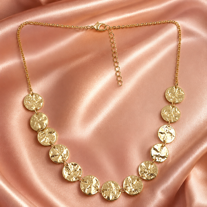 Gold Textured Coin Charm Necklace